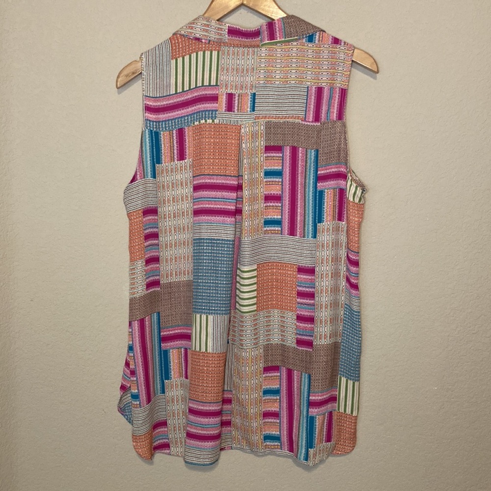 Rose + Olive Patchwork Button Down Sleeveless Top… - image 3